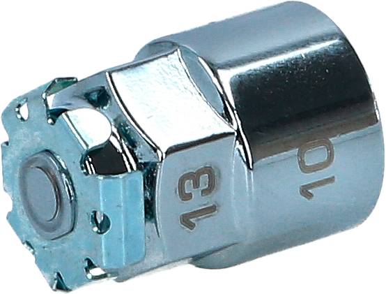 Metall-Steckschlüssel mit Aufschrift '10 13'. Werkzeug wird verwendet, um Muttern oder Schrauben zu befestigen oder zu lösen.