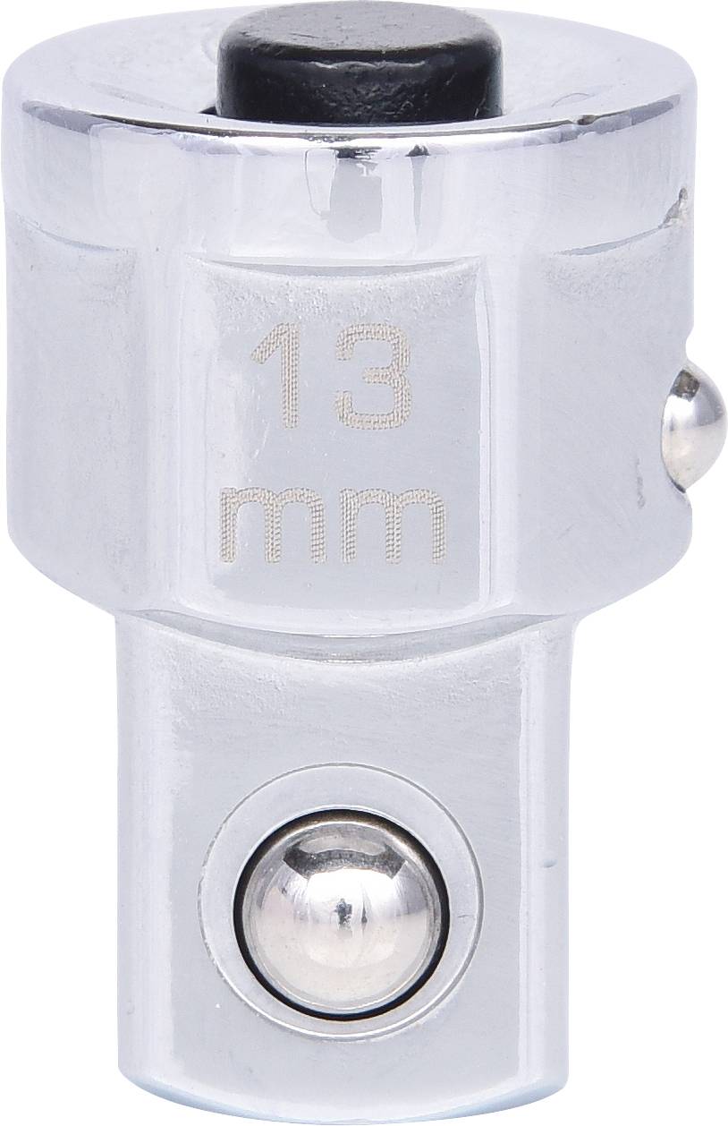 Metalladapter mit gravierter Aufschrift '13 mm', zwei Kugelgelenke, glänzende Oberfläche. Verwendung: Verbindung von Werkzeugen.