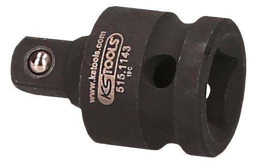 Adapter aus schwarzem Metall mit quadratischem Antrieb und Aussparung an einem Ende. Markierung mit der Aufschrift 'KS TOOLS'.