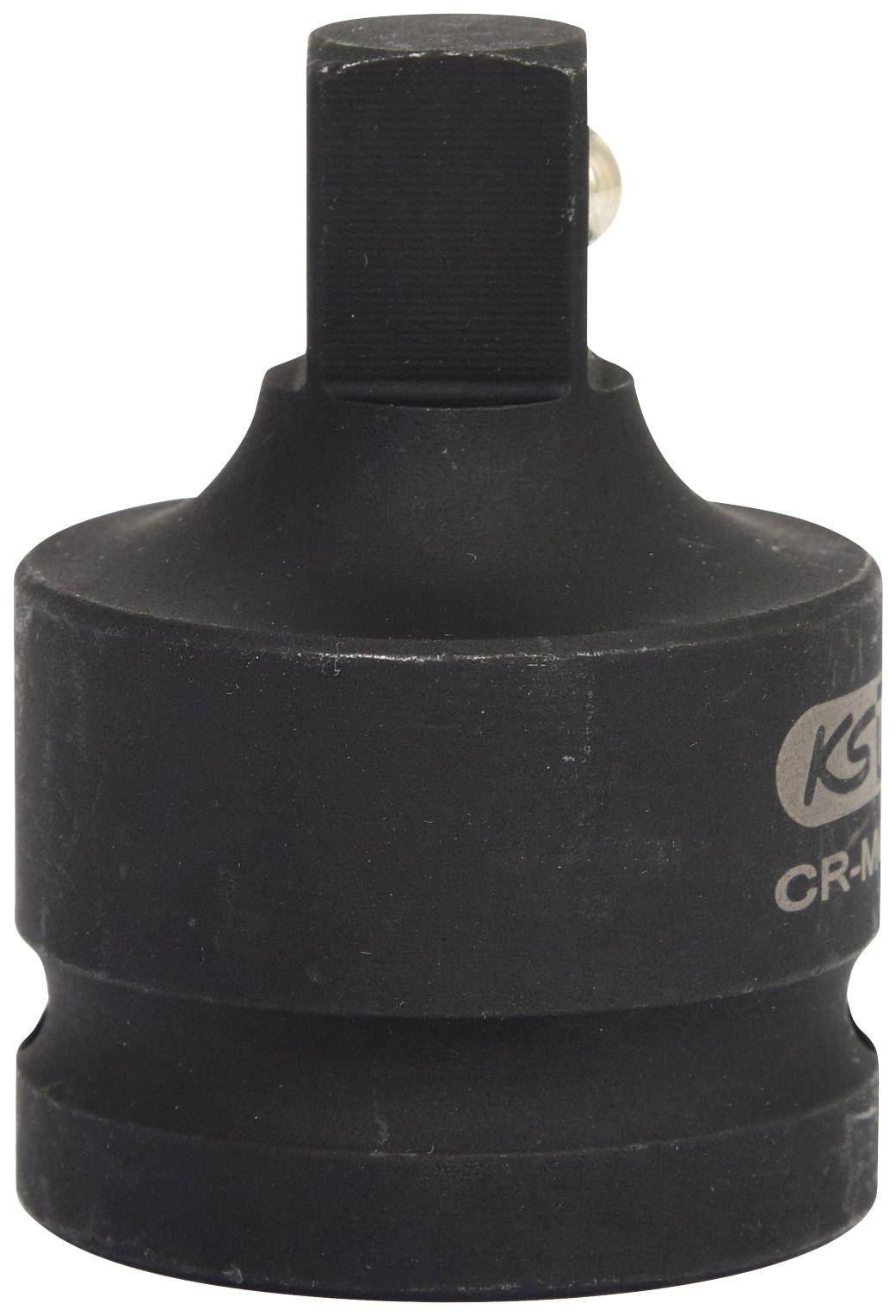 Adapter für Steckschlüssel, schwarz, zylindrische Form, quadratischer Kopf mit Loch und Kugel, zur Verbindung verschiedener Werkzeuge.