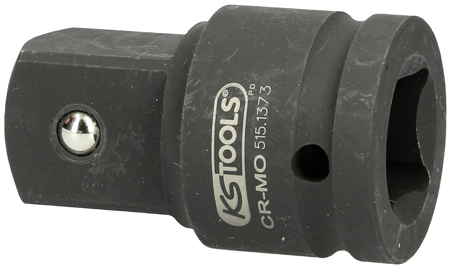 Schwarzer Adapter von KS Tools aus CR-MO-Stahl, konisch, mit Beschriftung '515.1373'. Verbindet Werkzeuge unterschiedlicher Größen.