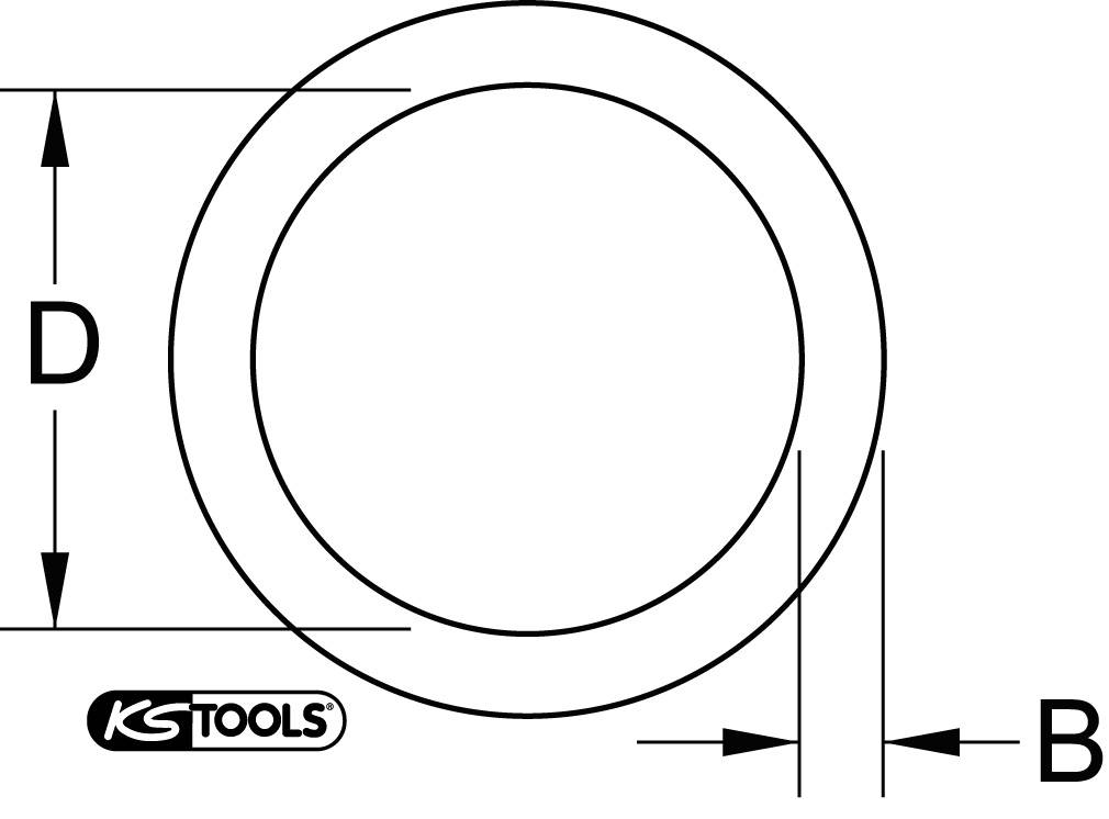 Zeichnung eines O-Rings mit den Maßangaben 'D' für Durchmesser und 'B' für Breite. Markiert mit 'KS Tools'-Logo.