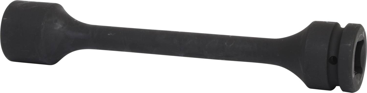Ein dunkler Metallstab mit zwei dicken Enden, möglicherweise ein Werkzeugaufsatz für industrielle oder handwerkliche Anwendungen.