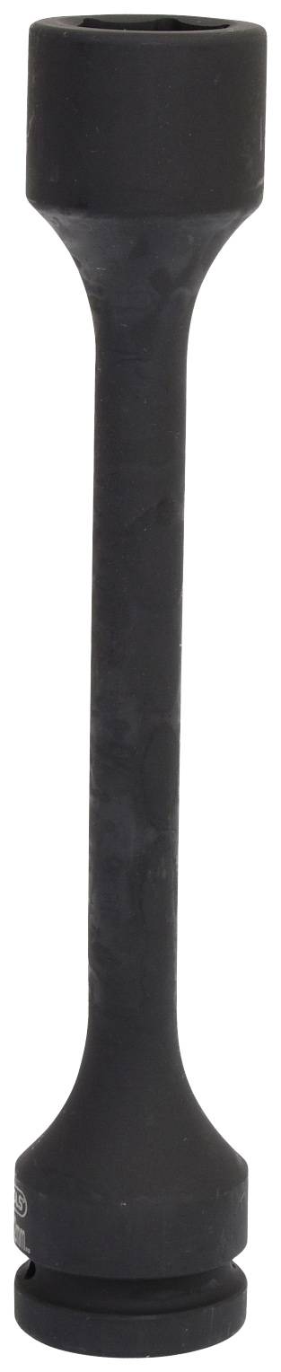 Schwarzes, zylindrisches Metallteil mit breiterem Ende und schmalerem, langem Mittelbereich. Möglicherweise ein Adapter oder Verlängerungsstück.