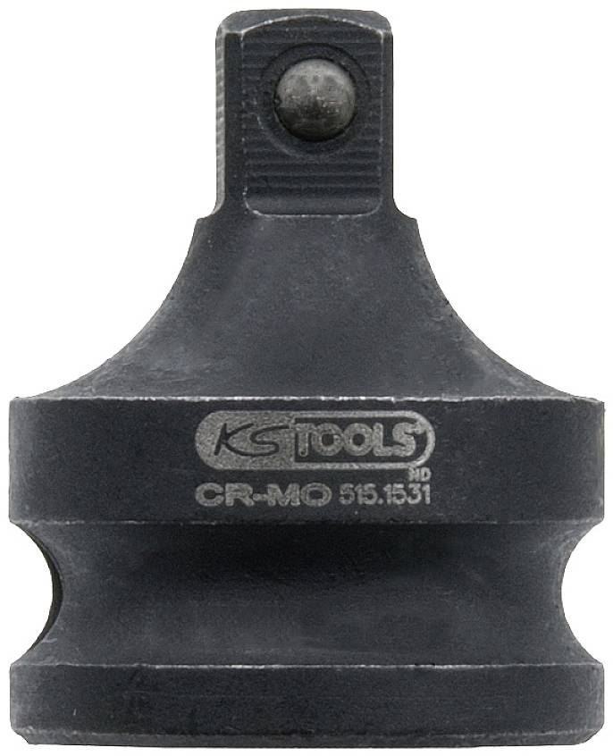 Schwarzer Steckschlüssel-Adapter mit Beschriftung 'KS TOOLS CR-MO'. Verbindet Werkzeuge unterschiedlicher Antriebsgrößen.