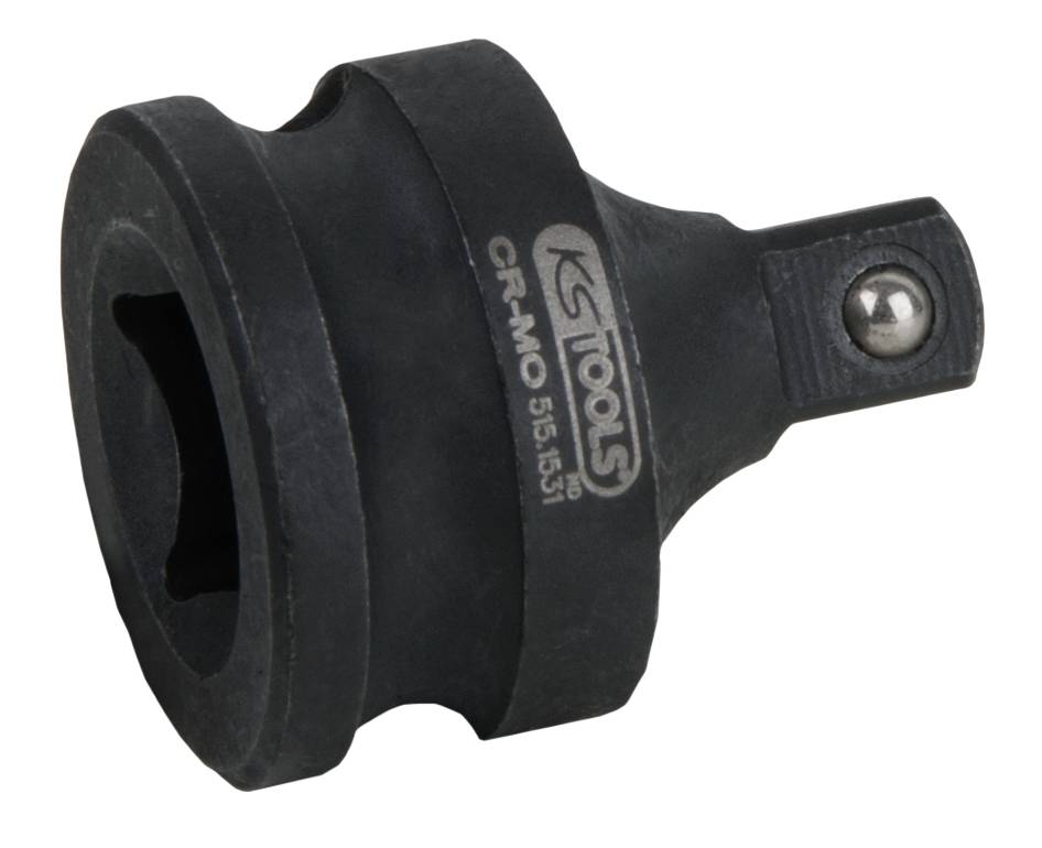 Ein Adapter aus Metall, der von einem Hersteller namens KS Tools stammt, mit quadratischer Öffnung und Kugel für sicheren Halt.