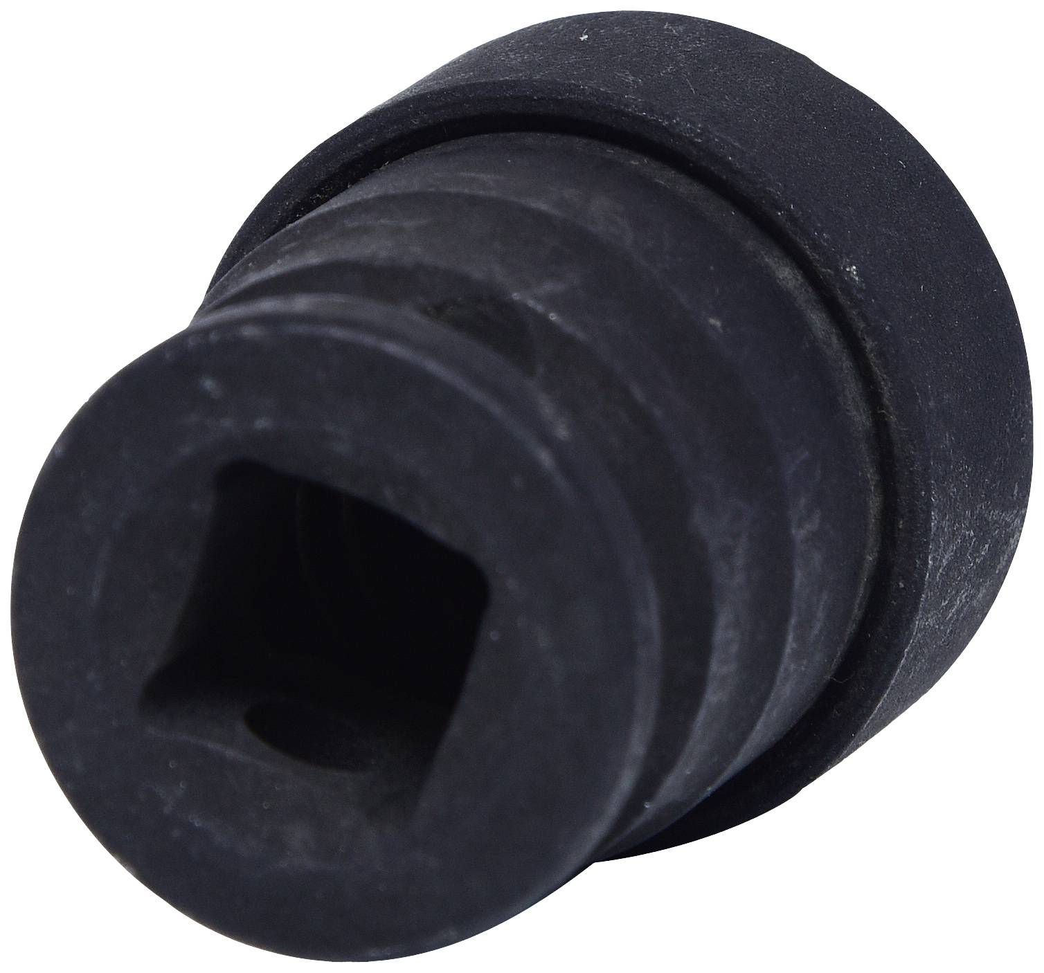 Ein schwarzer Gummiadapter mit sechseckigem Innenschlitz, möglicherweise als Schutzkappe oder Halterung in Maschinenbauanwendungen genutzt.