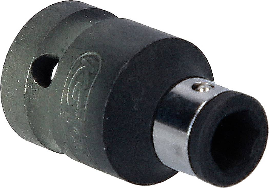 Dunkler Adapter mit silbernem Band, zylindrische Form, für Verbindungen zwischen Maschinen- oder Elektronikteilen.