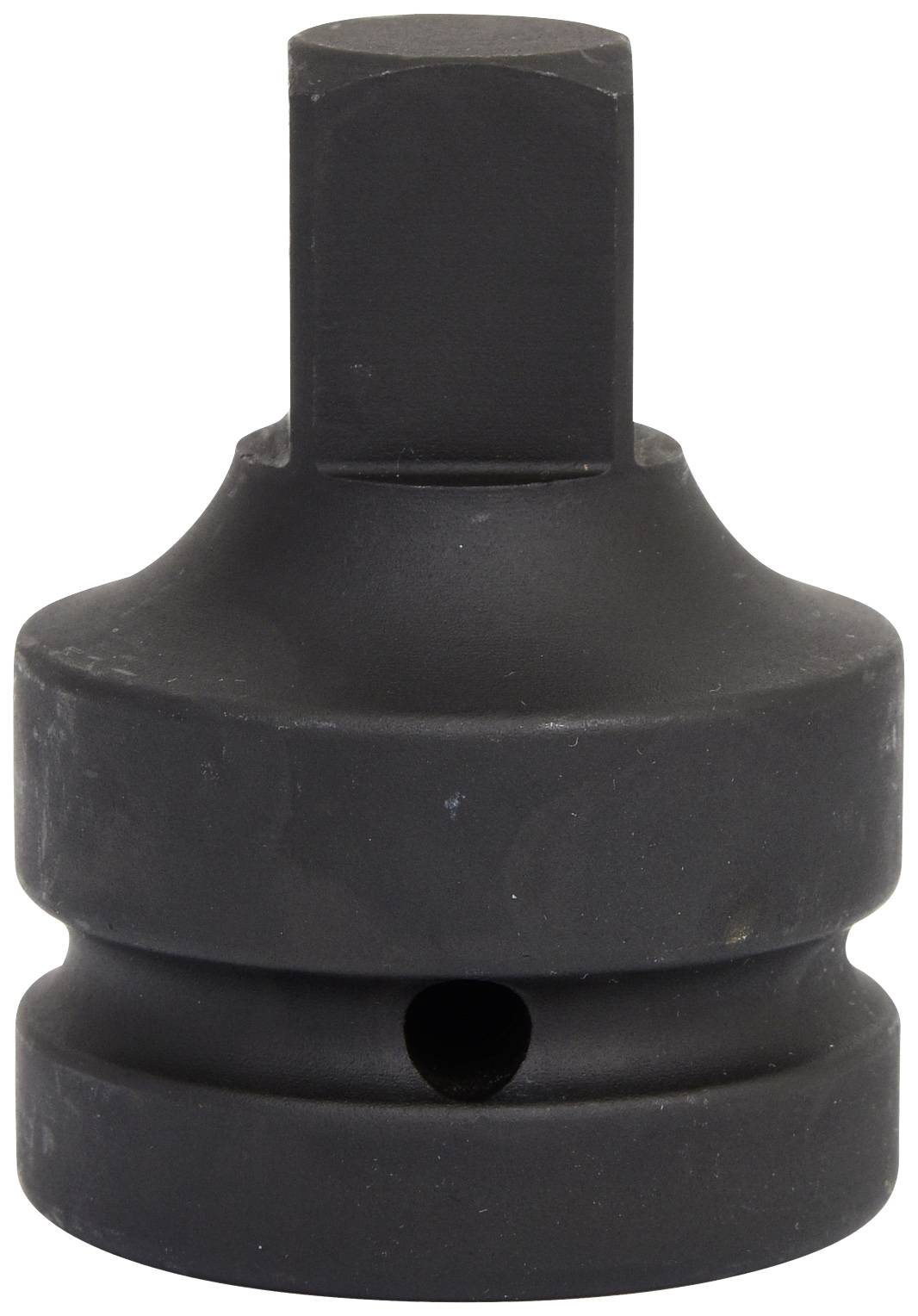 Schwarzer Adapter für Steckdosenaufsätze mit quadratischem Steckkopf, geeignet für verschiedene Anwendungen in Werkstattumgebungen.