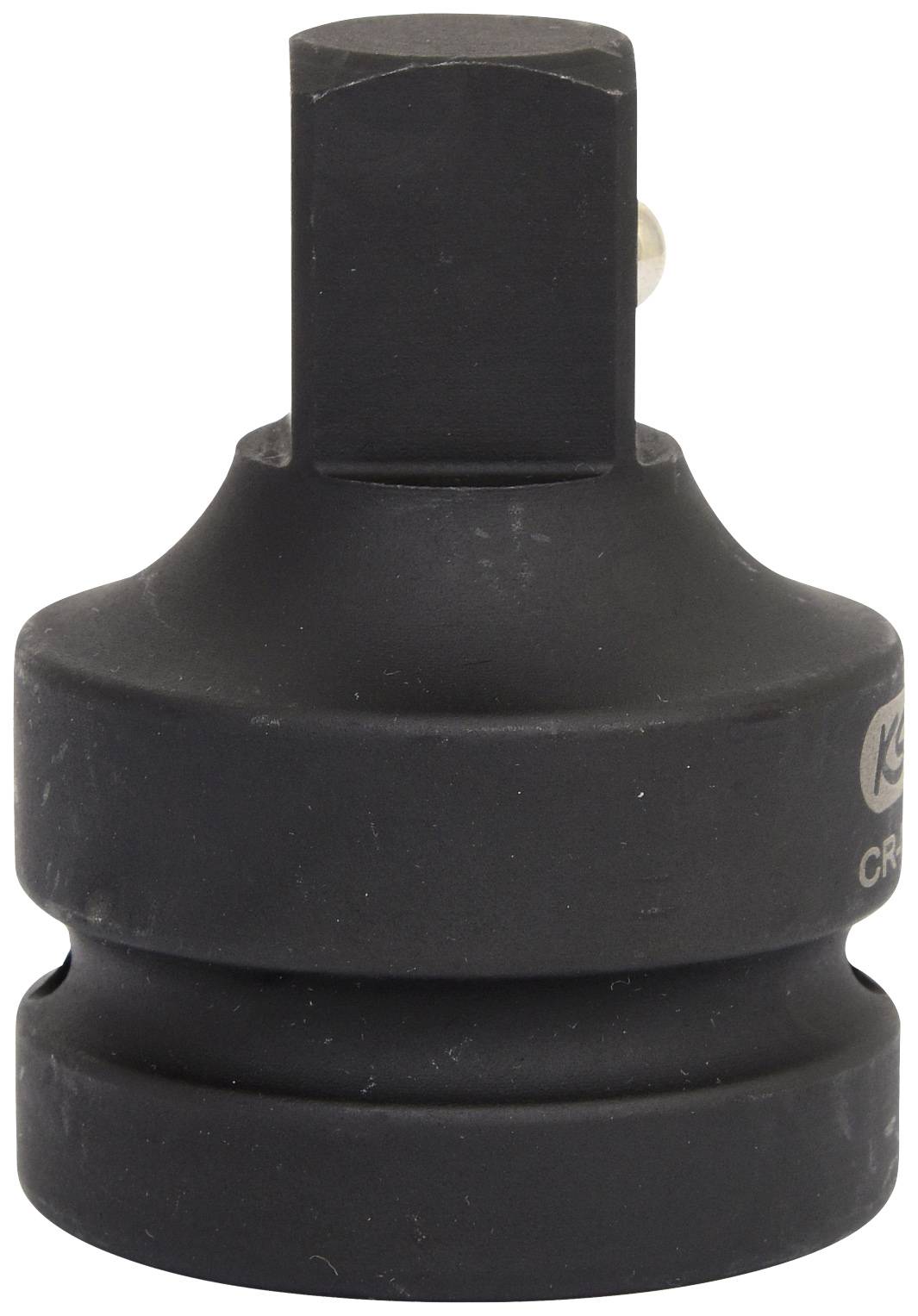 Ein Adapter aus schwarzem Metall mit quadratischem Kopf und runder Basis, der in Fahrzeug- oder Maschinenwartung verwendet wird.