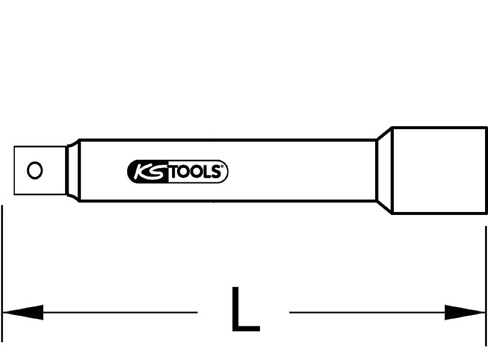 'KS Tools'-Verlängerungseinsatz in Seitenansicht, mit Längenanzeige und Logo in der Mitte.