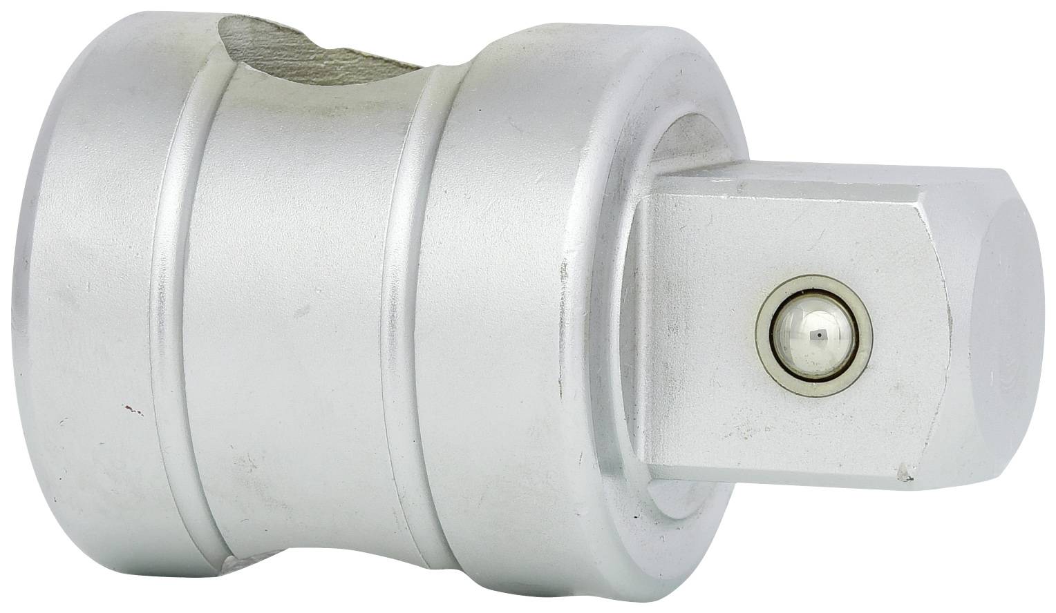 Ein silbernes Werkzeugteil mit zylindrischem Körper und eckigem Ende, geeignet für mechanische Anwendungen.