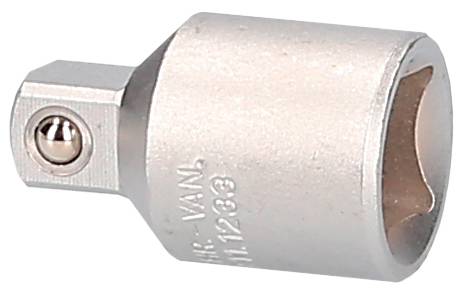 Metall-Steckschlüsseladapter mit quadratischem Antrieb und rundem Steckende. Verwendet zum Anschluss von Steckschlüsseln an Werkzeuge.