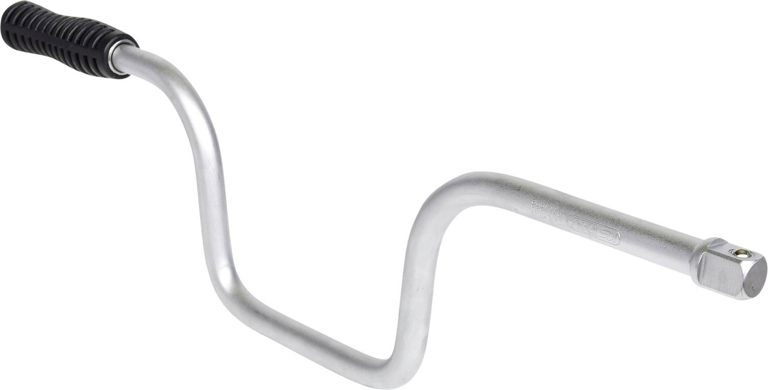 Handkurbel mit Metallgriff und rutschfestem, ergonomischem Kunststoffende, verwendet zum Antrieb von manuellen Geräten oder Maschinen.