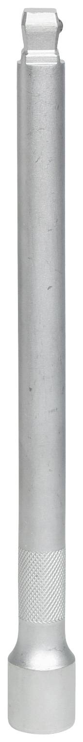 Ein silberner, schmaler Metallstab mit strukturiertem Griff, möglicherweise ein Werkzeugaufsatz.