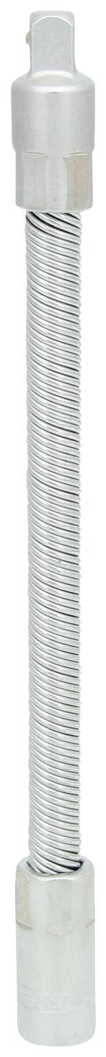 Ein flexibler Metallrohrverbinder, geeignet für verschiedene Installationszwecke, zeigt eine Spiralfeder zwischen zwei festen Enden.