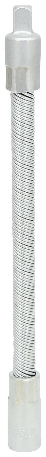 Eine flexible Metallschlauchverbindung, möglicherweise für Sanitär- oder mechanische Anwendungen, mit glatter Oberfläche und zwei Endanschlüssen.