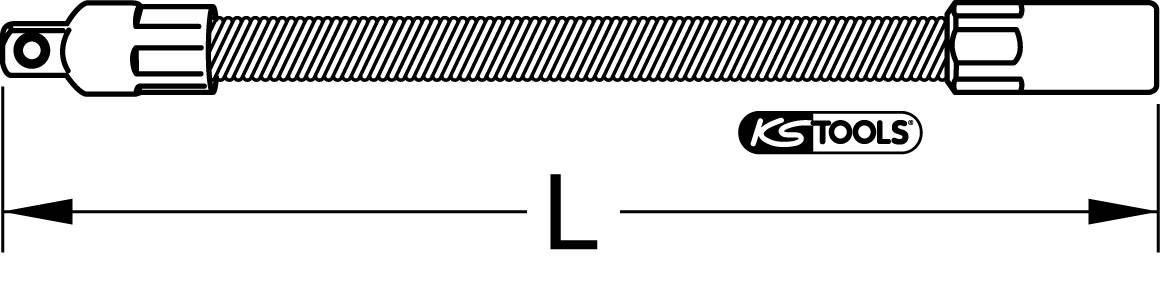 Flexibler Verlängerungsstab mit Verriegelungsmechanismus, markiert mit 'KS Tools' Logo, zeigt Länge 'L', geeignet für Werkzeuge.