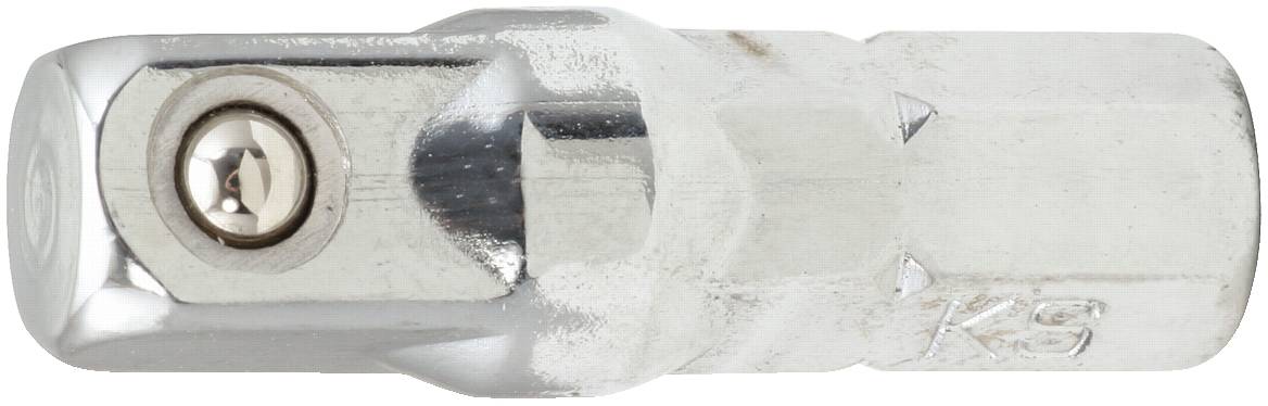 Metalladapter mit kugelförmigem Verriegelungsmechanismus, oft verwendet zum Anschluss von Werkzeugaufsätzen.