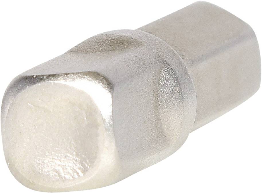 Metalleinsatz mit sechseckiger Form und glänzender Oberfläche, wahrscheinlich ein Ersatz- oder Verbindungsteil für technische Anwendungen.