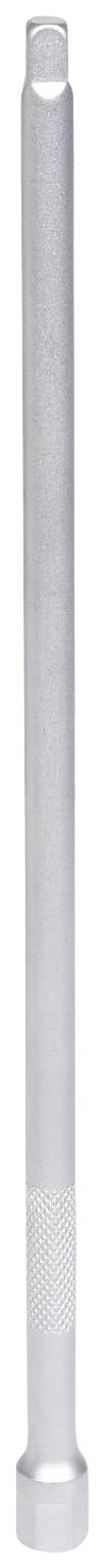 Silberne Metallstange mit geriffelter Textur, oben mit Hakenöffnung. Geeignet zur Verwendung im Bauwesen oder als Werkzeugzubehör.