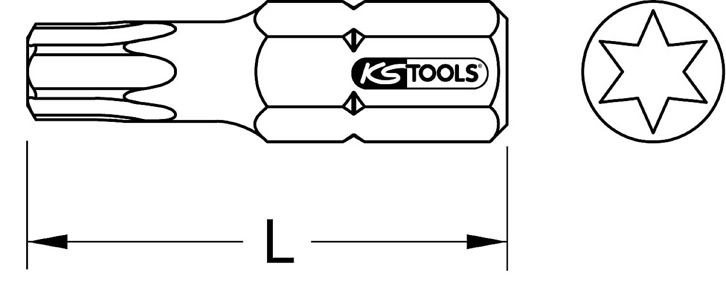 'KS Tools' Torsionsbit mit sechszackigem Profil und Länge 'L'.