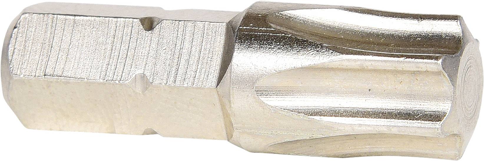 Metallbohrer mit sechskantiger Basis und spiralisierten Flöten an der Spitze, geeignet für präzises Bohren in festen Materialien.