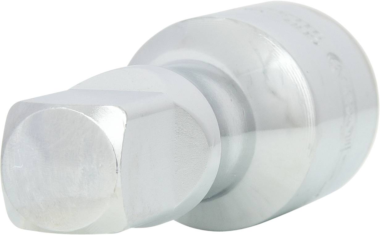 Silbernes Metallteil mit vierkantigem Kopf und zylindrischem Stiel, möglicherweise ein Schraubaufsatz oder technisches Bauteil.