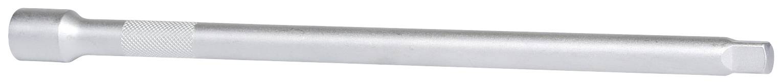 Ein silberner Metallstab mit einem geriffelten Griffbereich und einem sechseckigen Ende.