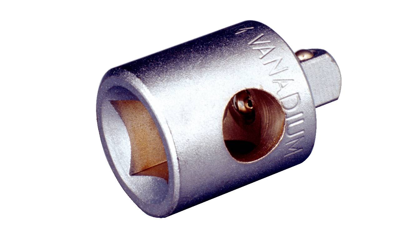Metallsockel mit quadratischer Öffnung und runder Aufschrift 'VANADIUM'. Verwendet als Werkzeugteil oder Adapter.