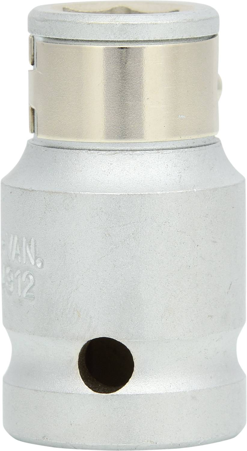 Metalladapter mit rundem Gehäuse und einer Öffnung an der Seite; verwendet für mechanische Verbindungen oder Werkzeuge.