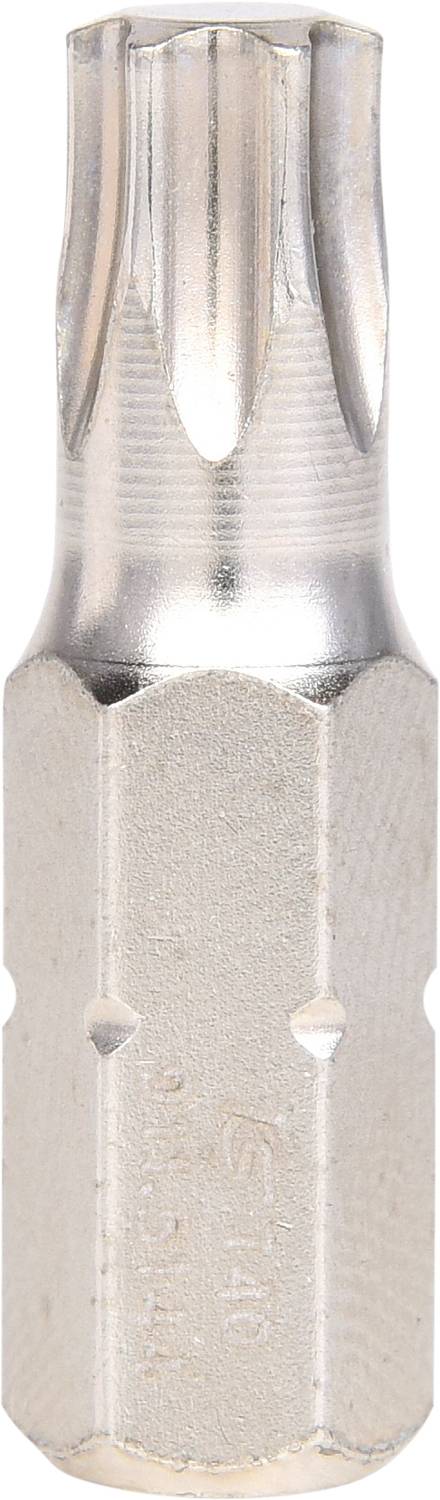 Ein silberne Schraubendrehereinsatz mit Torx-Kopf, geeignet für mechanische Arbeiten und Reparaturen.