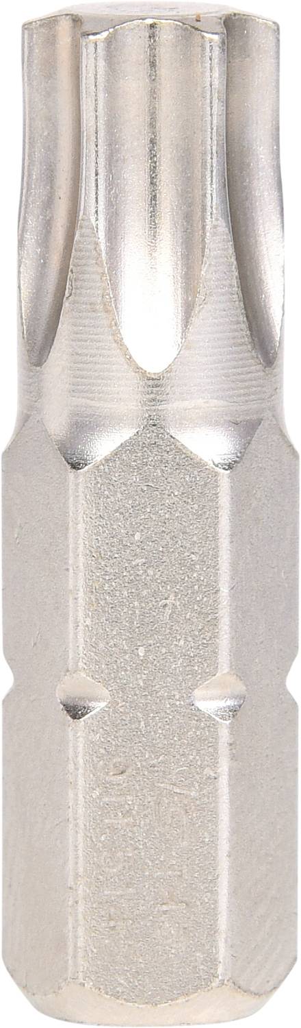 Ein silberfarbener Schraubendreherkopf mit sechskantigem Schaft und sternförmiger Spitze, geeignet für Torx-Schrauben.