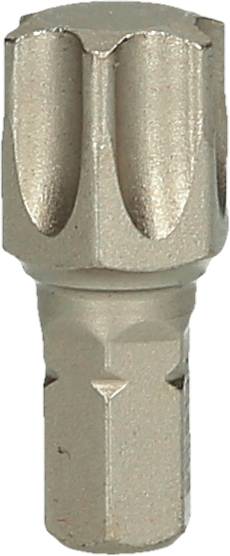 Bitaufsatz mit gerillter Oberfläche, geeignet für Schraubarbeiten, aus silberfarbenem Metall. Ideal für Werkzeugeinsatz.