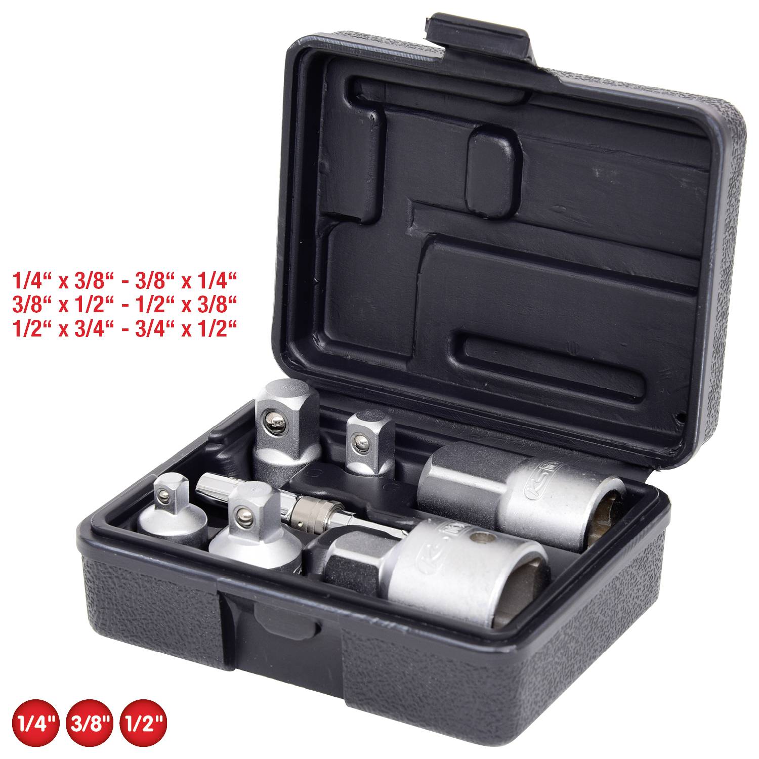 Ein Handwerkzeugkoffer mit Stecknüssen in verschiedenen Größen: '1/4