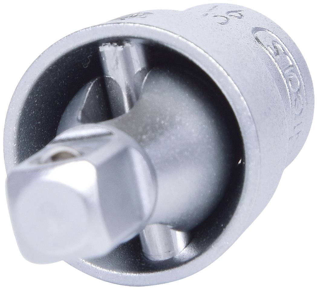 Metallischer, sechsseitiger Drehmomentadapter mit rundem Gehäuse, welcher in Werkzeugmaschinen eingesetzt wird.
