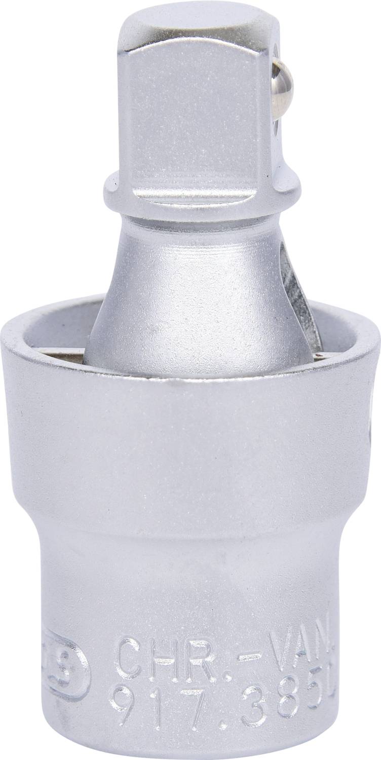 Metall-Bitadapter mit sechseckiger Basis und quadratischer Spitze zum Verbinden unterschiedlicher Schraubwerkzeuge.