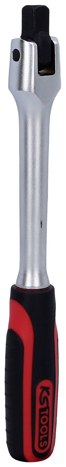 Ein verstellbarer Knarrenschlüssel mit schwarzem Metallaufsatz und rotem, ergonomischem Griff für einfache Handhabung.