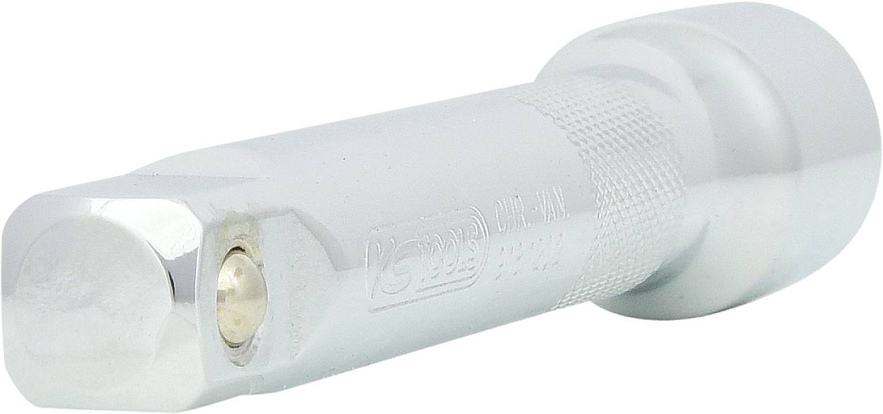 Metallische 6-Kant-Bitsverlängerung in Silber mit einem Sechskantkopf. Sie wird verwendet, um Bits in Bohrmaschinen oder Schraubenziehern zu verlängern.