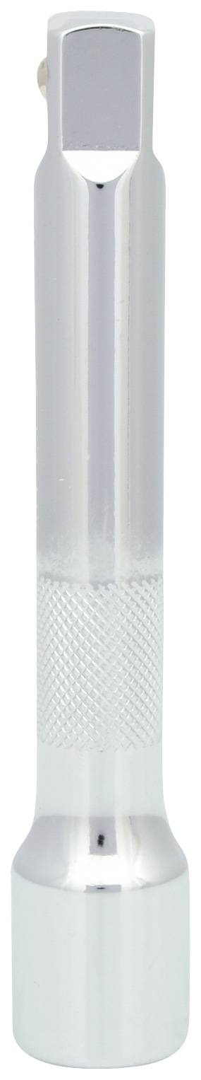 Silberne Taschenlampe mit schlankem, zylindrischem Design. Oberer Teil glatt, mittlerer Bereich geriffelt für besseren Halt.