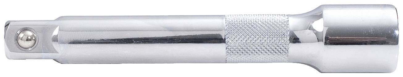 Ein verchromter Werkzeugadapter mit gerändeltem Griffteil und Kugelgelenk an einem Ende. Ideal zur Verbindung von Stecknüssen.