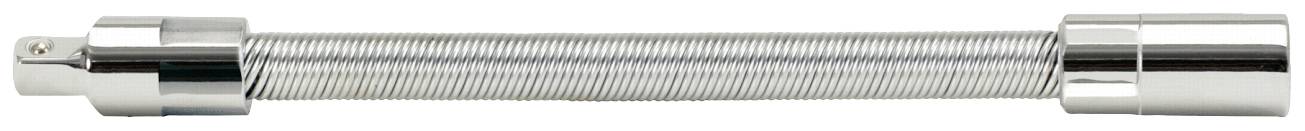 Metallischer, flexibler Schlauchadapter mit glänzendem Finish, gezeigt in horizontaler Ausrichtung.