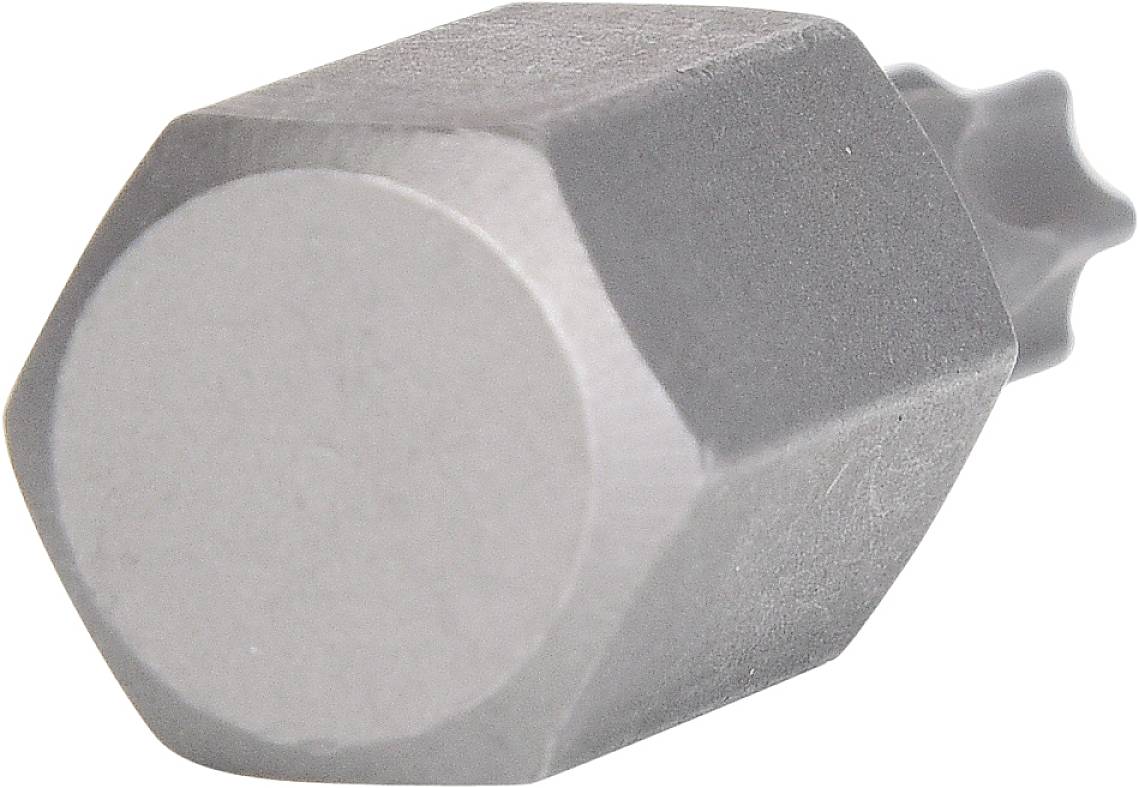 Sechskant-Metallbit mit sternenförmigem Ende, verwendet für Schraubarbeiten an Spezialschrauben.