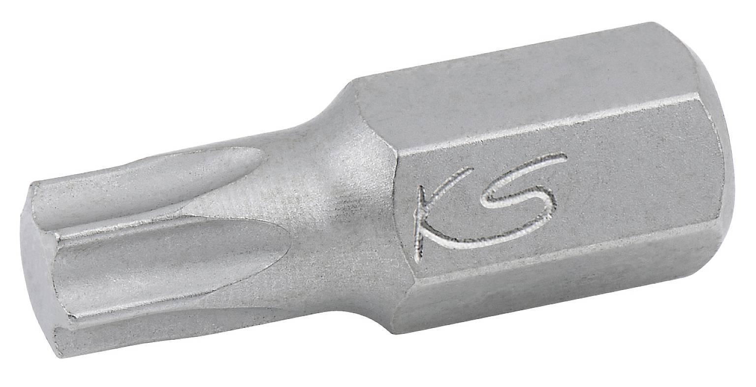 Metallischer Schraubendreher-Bit mit Torx-Profil, Gravur 'KS' auf der Seite. Bewertet für effiziente Schraubanwendungen.