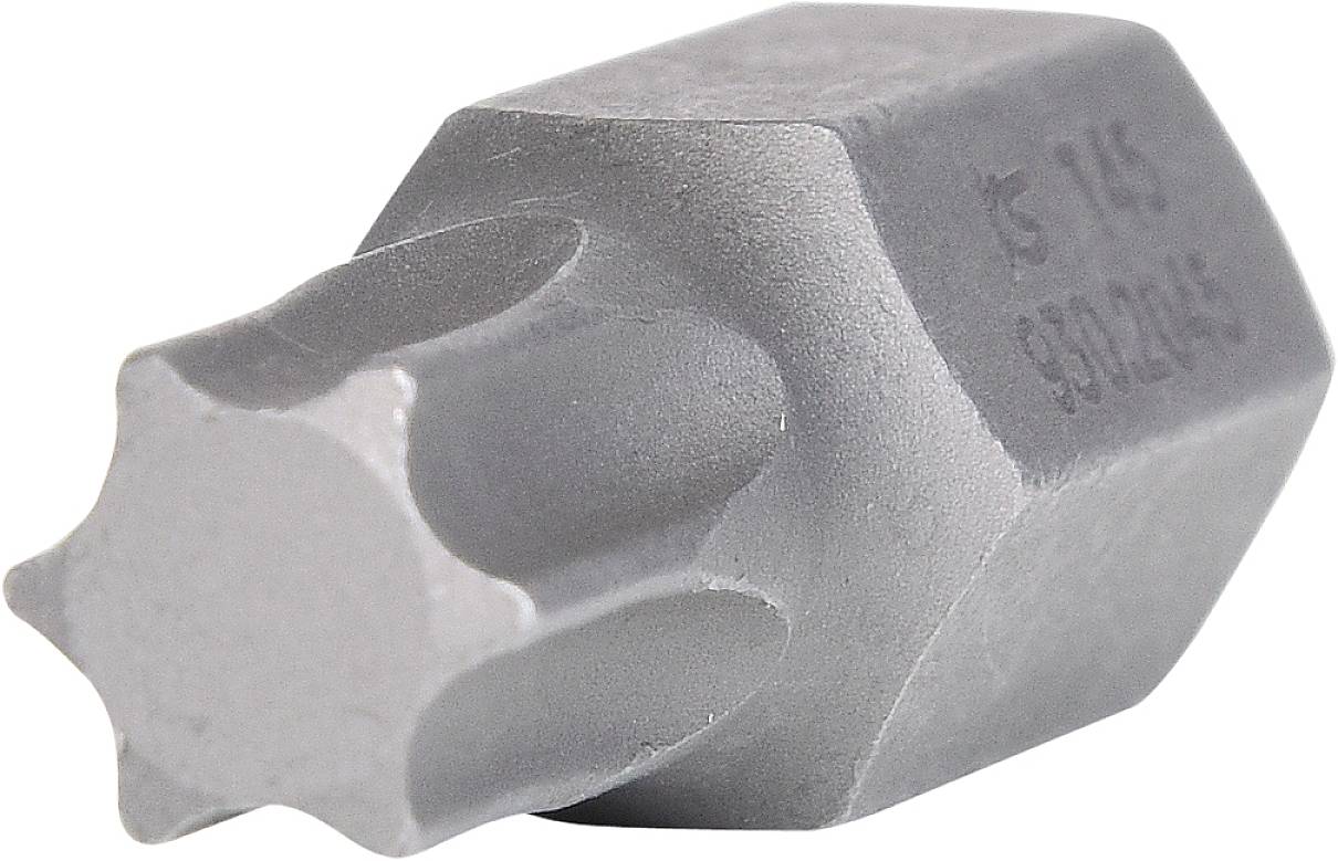 Ein grauer, metallischer Steckschlüssel mit sternförmigem Kopf, seitlich mit Zahlen bedruckt, auf weißem Hintergrund.