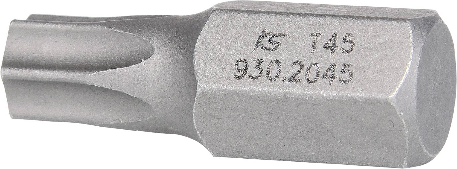 Bitschrauber des Typs T45 mit der Aufschrift 'KS T45 930.2045', silberfarben, für Torx-Schrauben geeignet.