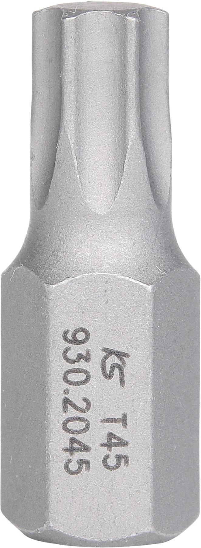 Ein silberner Schraubendrehereinsatz mit der Aufschrift 'KS T45 930.2045' auf der Seite.