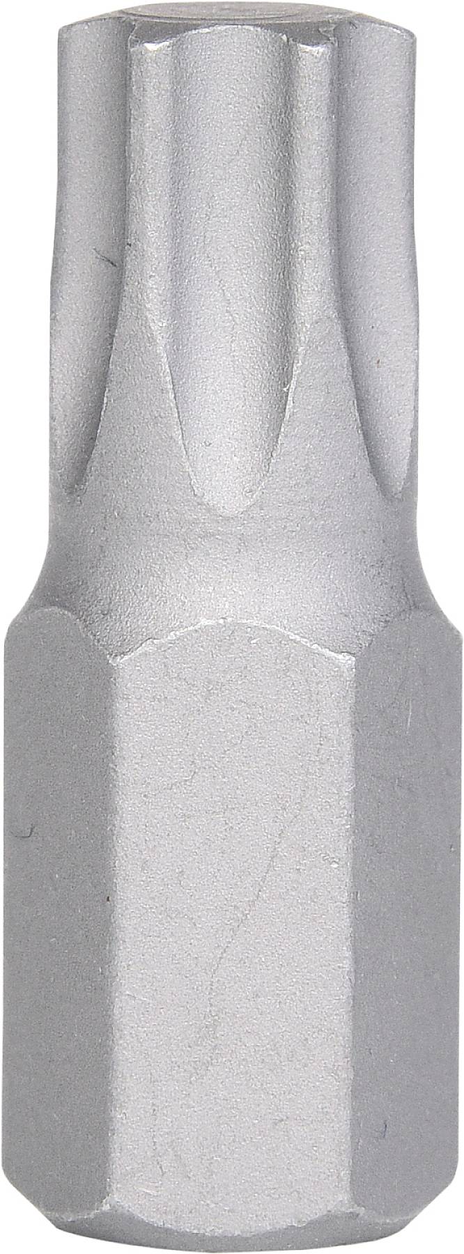 Metallische Schraubspitze mit sechseckigem Schaft und sternförmiger Spitze, geeignet für Torx-Schrauben.