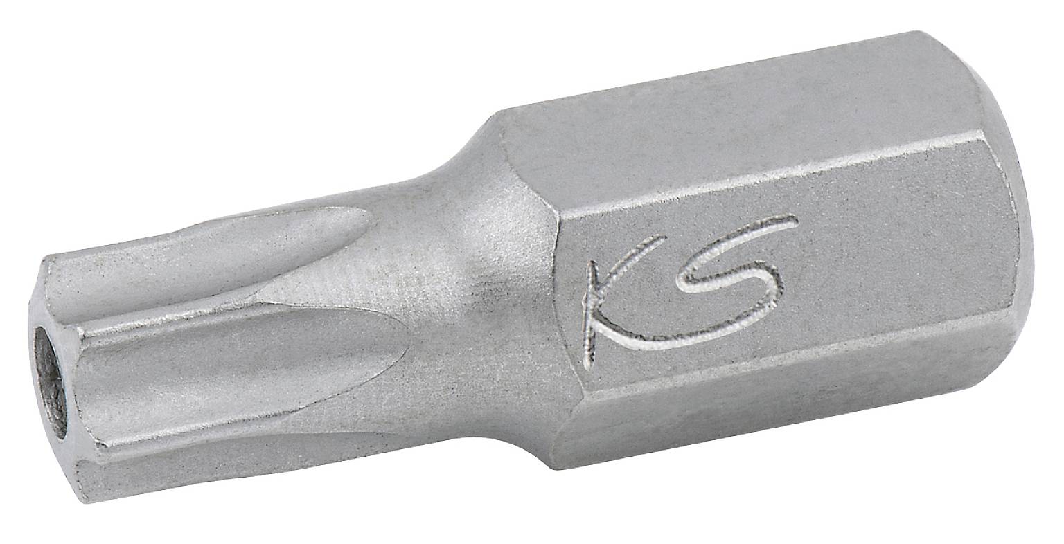 Metallbitsatz mit Torx-Profil und 'KS'-Gravur. Verwendet in Schraubendrehern für Torx-Schrauben.