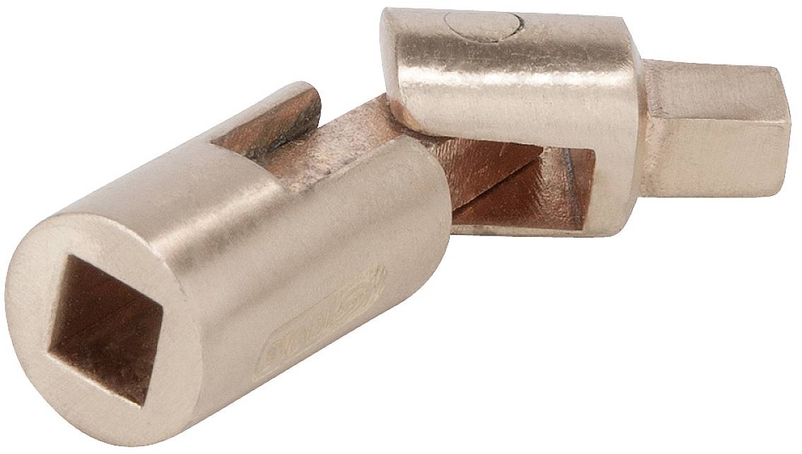 Ein metallener Gelenkadapter in Zylinderform mit quadratischem Anschluss. Verwendet für flexible Verbindungen in mechanischen Anwendungen.